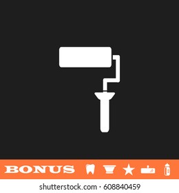 Paint roller icon flat. White pictogram on black background. Vector illustration symbol and bonus button tooth, vase, star, mirror, bottle