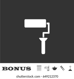 Paint roller icon flat. White pictogram on black background. Vector illustration symbol and bonus icons