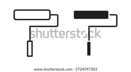 Paint roller icon glyph and line set thin line symbol concept.
