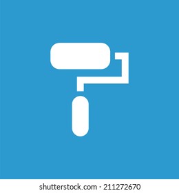 paint roller icon, isolated, white on the blue background. Exclusive Symbols 
