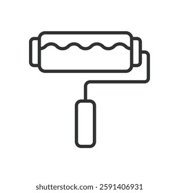 Paint roller, icon in line design. Paint roller, painting tool, roller brush, home improvement, paint applicator, renovation, decorating on white background vector. Paint roller editable stroke icon