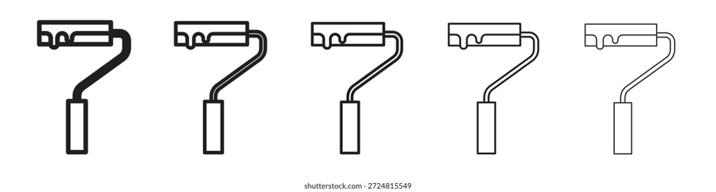Icono de rodillo de pintura símbolos lineales Vectores. Conjunto de trazos editables