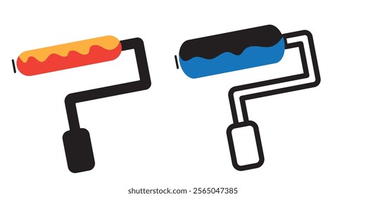 Paint roller icon on light background. Paint symbol. Brush, color, repaint, renovation, interior, worktool, art. Outline, flat and colored style. Flat design