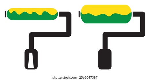 Paint roller icon on light background. Paint symbol. Brush, color, repaint, renovation, interior, worktool, art. Outline, flat and colored style. Flat design