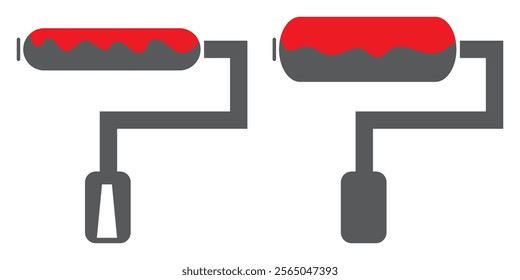 Paint roller icon on light background. Paint symbol. Brush, color, repaint, renovation, interior, worktool, art. Outline, flat and colored style. Flat design
