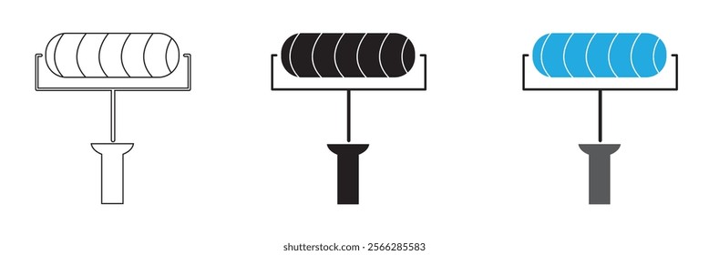 Paint roller icon on light background. Paint symbol. Brush, color, repaint, renovation, interior, worktool, art. Outline, flat and colored style. Flat design.