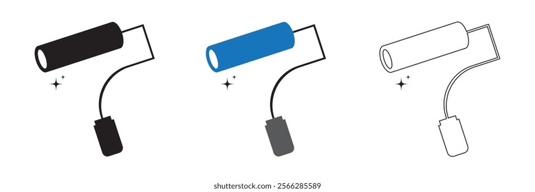Paint roller icon on light background. Paint symbol. Brush, color, repaint, renovation, interior, worktool, art. Outline, flat and colored style. Flat design.