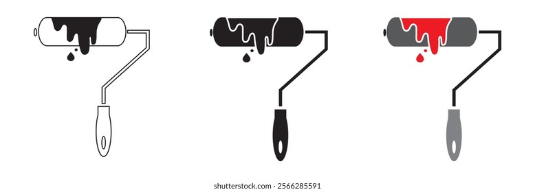 Paint roller icon on light background. Paint symbol. Brush, color, repaint, renovation, interior, worktool, art. Outline, flat and colored style. Flat design.