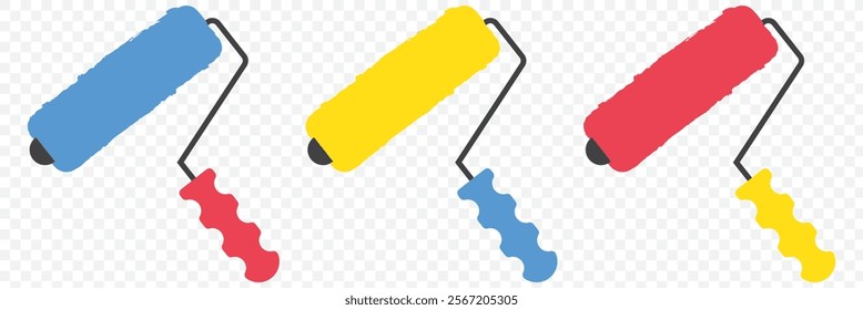 Paint roller icon on light background. Paint symbol. Brush, color, repaint, renovation, interior, worktool, art. Outline, flat and colored style. Flat design.