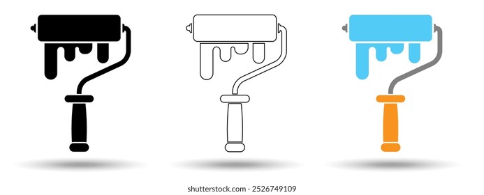 Paint roller icon. Paint roller icon on a white background, isolated. The icon has three uses in applications and websites. Vector illustration. Paint roller icon on a white background.