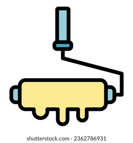 Paint roller icon outline vector. Home construction. Wood carpenter color flat