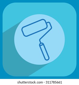 Paint roller icon. Paintbrush tool sign. Linear outline button. Vector