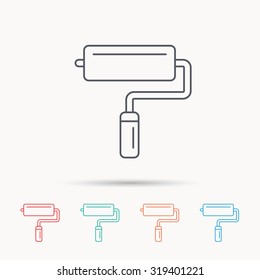 Paint roller icon. Paintbrush tool sign. Linear icons on white background. Vector