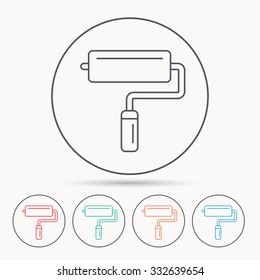 Paint roller icon. Paintbrush tool sign. Linear circle icons.