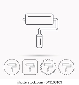 Paint roller icon. Paintbrush tool sign. Linear circle, square and star buttons with icons.