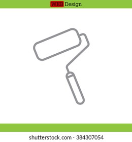 Paint roller icon. Paintbrush tool sign. Linear outline button. Vector