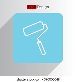 Paint roller icon. Paintbrush tool sign. Linear outline button. Vector