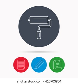 Paint roller icon. Paintbrush tool sign. Calendar, pencil or edit and document file signs. Vector