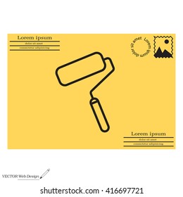 Paint roller icon. Paintbrush tool sign. Linear outline button. Vector