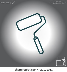 Paint roller icon. Paintbrush tool sign. Linear outline button. Vector