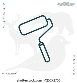 Paint roller icon. Paintbrush tool sign. Linear outline button. Vector