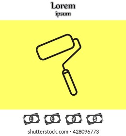 Paint roller icon. Paintbrush tool sign. Linear outline button. Vector