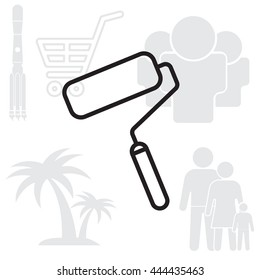 Paint roller icon. Paintbrush tool sign. Linear outline button. Vector