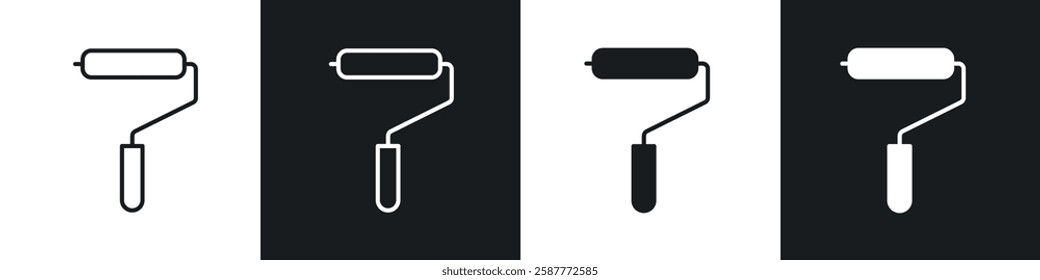 Paint roller icon set black and white colors. Graphic Vector icons pack
