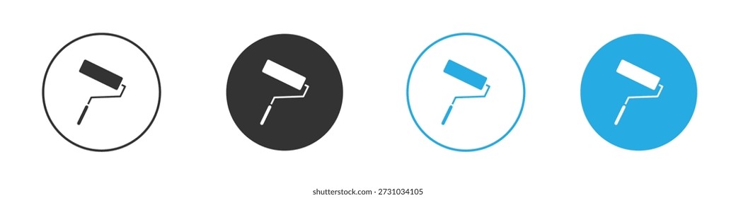 Paint roller icon set. Black solid flat doodle graphic design set