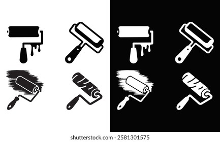 Paint roller icon set. Paint brush sign and symbol vector design and illustration silhouette isolated in black and white background.Design Element for Web Page, Mobile App, UI, UX Design.