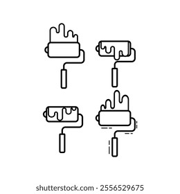 Paint roller icon set. Outline illustration of paint roller vector icons for web design