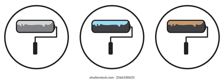 Paint roller icon set. Outline illustration of paint roller vector icons for web design