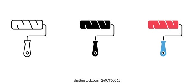 Paint roller icon set, painting tool vector on white background.