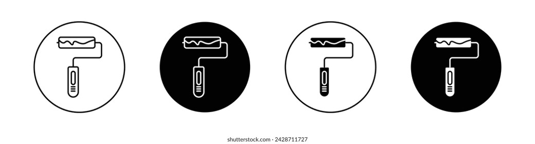 Conjunto de iconos de rodillos de pintura. Símbolo vectorial de herramienta de pincel enrollable en un estilo relleno y contorneado negro. Colorea Tu Signo Mundial.