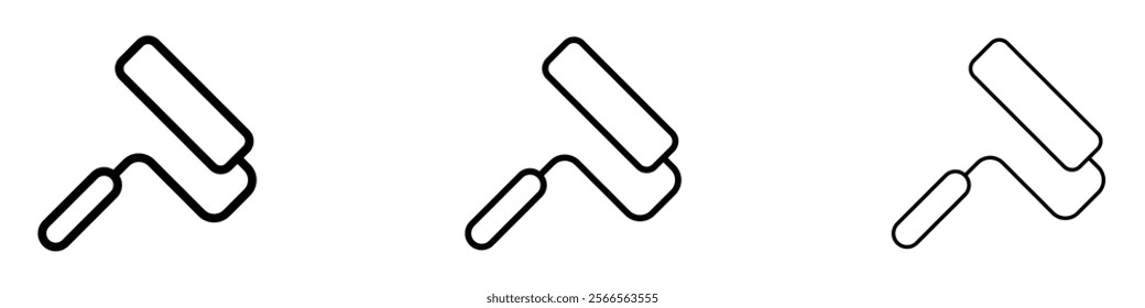 Paint roller icon in tree different line stroke sizes.