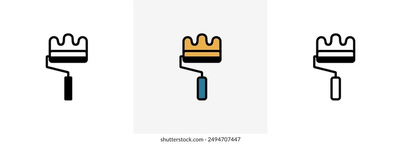 Paint roller icon. Vector illustration of colored, black paint roller brush and line vector icons designs