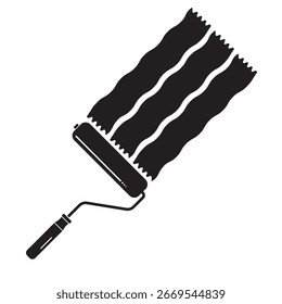 Paint Roller Icon with Wavy Pattern Isolated on White Background
