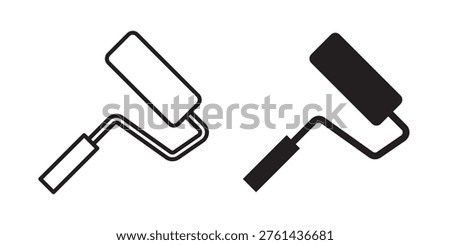 Paint roller icon for web, design. Linear illustrations, editable strokes