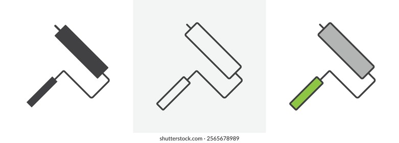 Paint roller icons in black and colored versions