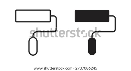 Paint roller icons in line stroke outline art and clip art