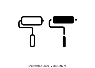 Paint Roller Icons in Outline and Filled Styles Vector