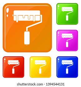 Paint roller with paint icons set collection vector 6 color isolated on white background