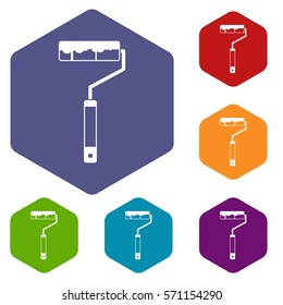 Paint roller icons set rhombus in different colors isolated on white background