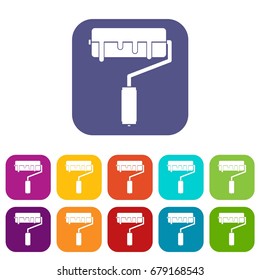 Paint roller with paint icons set vector illustration in flat style In colors red, blue, green and other