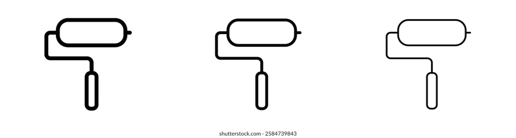 Paint roller icons in three different stroke lines