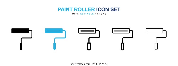 Paint roller icons vector collection in black and blue colors on white background