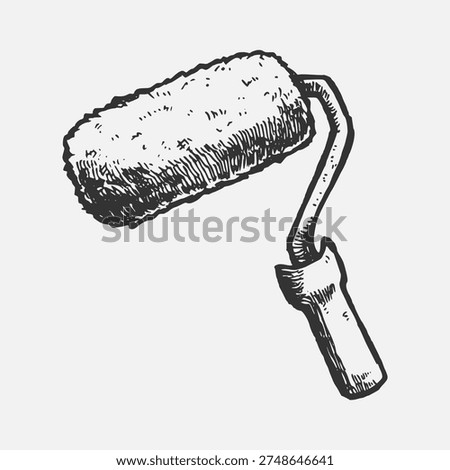 Paint roller illustration. Hand drawn sketch vector engraving style.