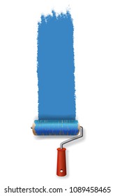 Paint roller leaving stroke of blue paint. Design element. For banners, posters, leaflets and brochures.