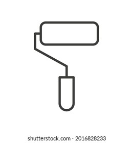 Paint roller line icon. Black repair and built work tool. Vector isolated on white.