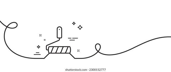Paint roller line icon. Continuous one line with curl. Wall roll brush sign. Painter tool symbol. Paint roller single outline ribbon. Loop curve pattern. Vector